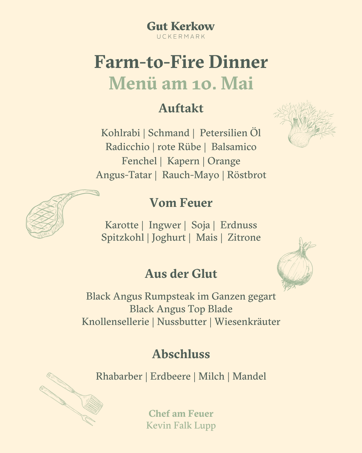 Gut Kerkow Farm-To-Fire Dinner am 10. Mai 2025